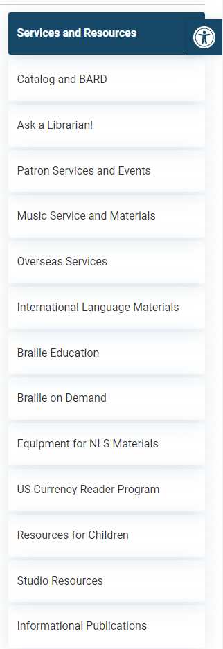 National Library Services and Resouces menu